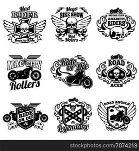 Vintage motorcycle labels. Motorbike vector retro badges and logos. Badge motorcycle and motorbike, label vintage emblem for moto club illustration. Vintage motorcycle labels. Motorbike vector retro badges and logos