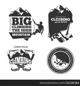Vintage mountain climbing vector logo and labels set. Vintage mountain climbing vector logo and labels set. Sport climbing, emblem climbing, hobby climbing illustration