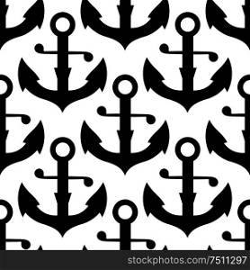 Vintage nautical anchors seamless pattern with bold black silhouettes of ship anchors over white background. Addition to navy heraldry or retro nautical design. Seamless pattern of nautical black anchors