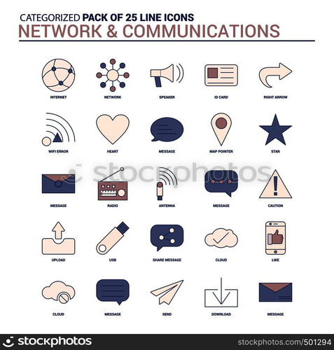 Vintage Network and Communication Icon set - 25 Flat Line icon set