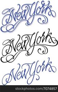 Vintage New York calligraphic handwritten t-shirt apparel fashion design print with distressed look