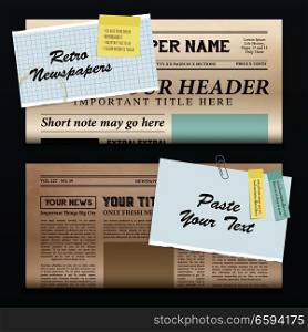 Vintage newspapers templates 2 top half front pages realistic retro horizontal banners set isolated vector illustration . Vintage Newspaper Banners 