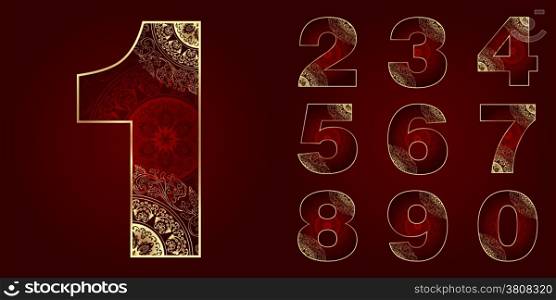 Vintage Numbers Set with floral swirls. Vector illustration