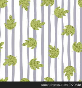 Vintage oak seamless pattern on stripe background. Retro foliage backdrop. Simple nature wallpaper. For fabric design, textile print, wrapping, cover. Doodle vector illustration.. Vintage oak seamless pattern on stripe background. Retro foliage backdrop.