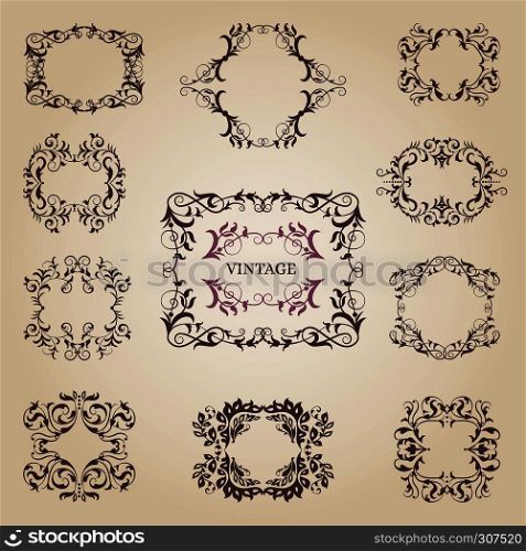 Vintage old empty frames and banners. Vector collection set. Victorian banner floral frame, illustration of decoration frame. Vintage old empty frames and banners. Vector collection set