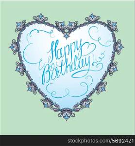 vintage ornamental heart shape with calligraphic text Happy Birthday.