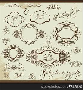 Vintage ornaments and frames, vignettes, calligraphic design elements for cards and invitation, page decoration, calligraphic text.