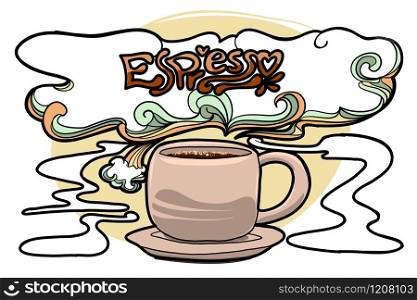 Vintage ornaments and hot coffee cup. Line art by hand drawing vector. Good for advertisement and graphic design. Editable with layers.