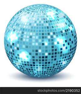 Vintage party light. Blue reflective disco ball isolated on white background. Vintage party light. Blue reflective disco ball