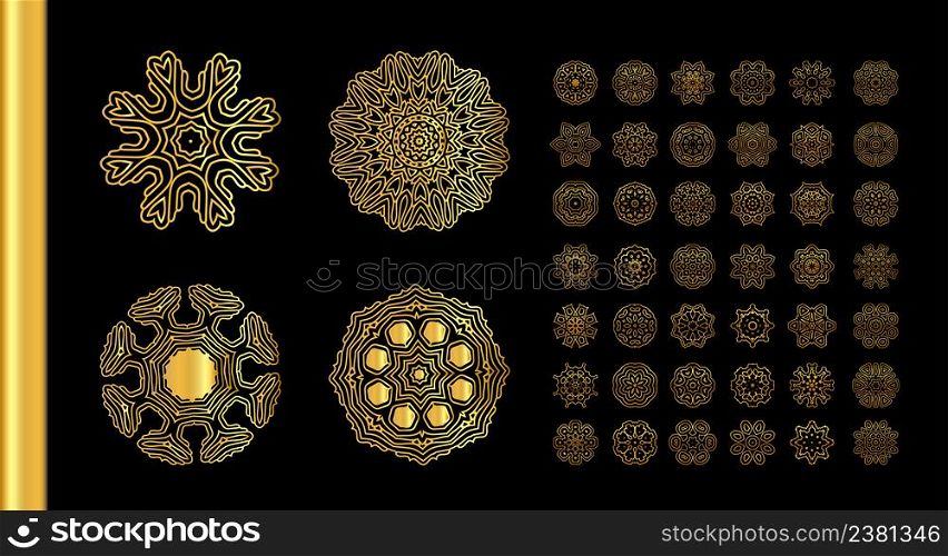 Vintage pattern in Eastern style. Hand drawn ornate flower. Gold mandala on black background