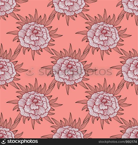 Vintage peony print on peach color background. Floral seamless pattern. Peony pattern for textile design. Flowers wallpaper pattern. Vintage peony print on peach color background. Floral seamless pattern. Peony pattern for textile design. Flowers wallpaper pattern.