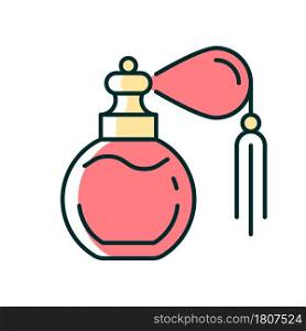 Vintage perfume with pump RGB color icon. Antique scent bottle. Classic design with atomizer. Victorian-era cosmetic product. Female fragrance. Isolated vector illustration. Simple filled line drawing. Vintage perfume with pump RGB color icon