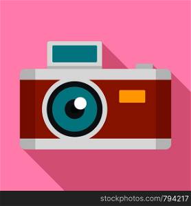 Vintage photo camera icon. Flat illustration of vintage photo camera vector icon for web design. Vintage photo camera icon, flat style