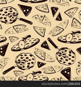 Vintage pizza slices seamless pattern. Pizza background food, vector illustration. Vintage pizza slices seamless pattern