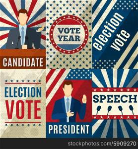 Vintage politics mini posters set with election candidates figures isolated vector illustration. Vintage Politics Posters