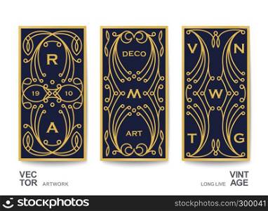 Vintage postcards with classic ornament and label design. Template for fashion, luxury, print and media. Vector illustration. Set of banners with vintage decoration