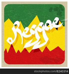 Vintage poster reggae. Rastaman color poster with the word reggae. Abstract vector illustration of a music style reggae. Stock vector