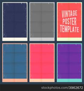 Vintage poster template. Vintage poster template set. Grunge texture background. Vector illustration.