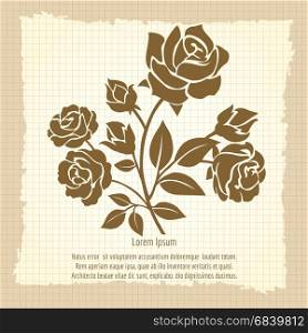 Vintage poster with bush of roses. Vintage poster with bush of roses, vector illustration