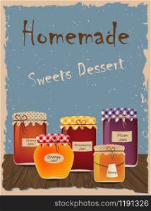 Vintage poster with home-made jams. Sweets Dessert