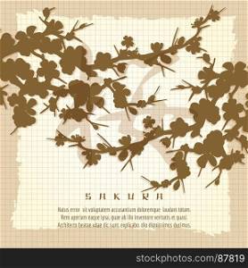 Vintage poster with japanese sakura silhouette. Vintage poster with japanese sakura silhouette, vector illustration