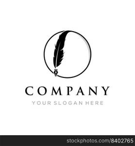 Vintage quill pen logo creative design and with ink.Classic and luxury stationery illustration.