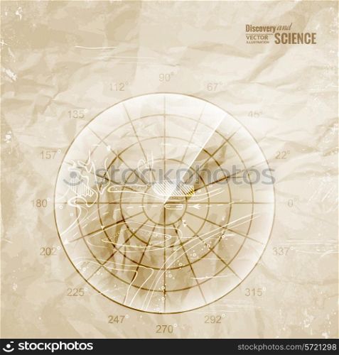 Vintage radar printed on old paper. Vector illustration.