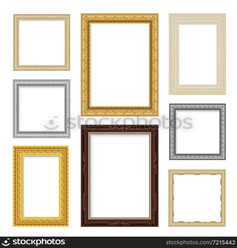 Vintage realistic frame set in different colors isolated vector illustration . Vintage Frame Set