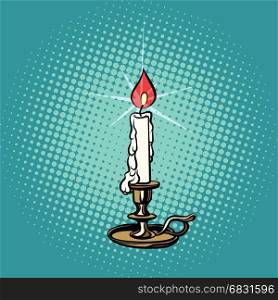 vintage religious candle. Flame light. Pop art retro vector illustration. vintage religious candle