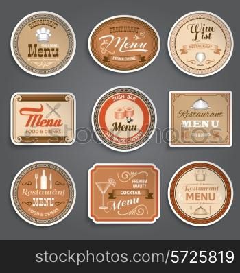 Vintage restaurant menu paper labels design template set isolated vector illustration