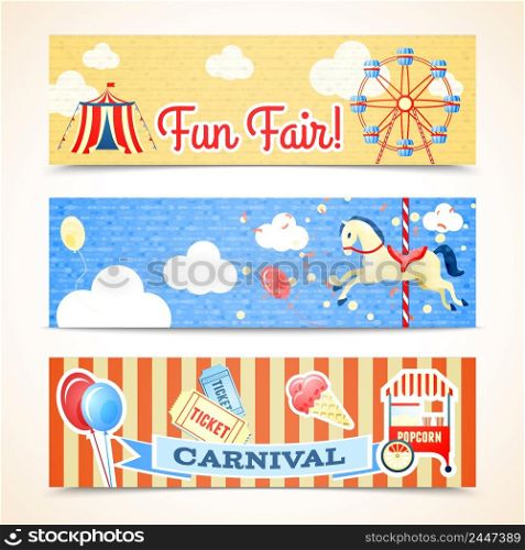 Vintage retro carnival fun fair vertical banners isolated vector illustration