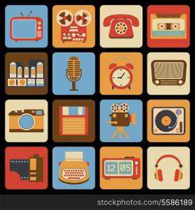 Vintage retro gadgets icons set of radio vinyl player alarm clock isolated vector illustration