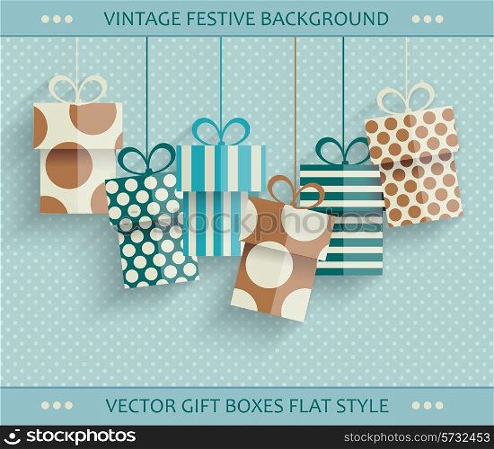 Vintage retro happy birthday card with gift boxes