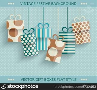 Vintage retro happy birthday card with gift boxes
