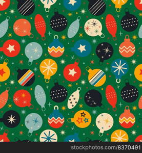 Vintage retro pattern with Christmas tree toys . Christmas background . Christmas New Year seamless pattern with tree toys .