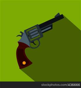 Vintage revolver icon. Flat illustration of vintage revolver vector icon for web on lime background. Vintage revolver icon, flat style