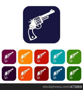 Vintage revolver icons set vector illustration in flat style In colors red, blue, green and other. Vintage revolver icons set flat