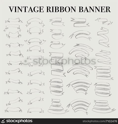 Vintage ribbon banner elements set. Vector illustration.