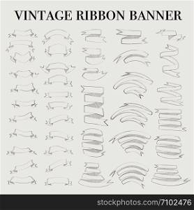 Vintage ribbon banner elements set. Vector illustration.
