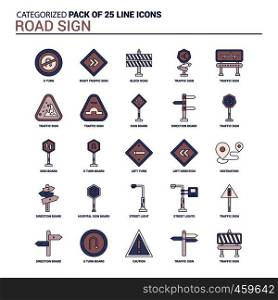 Vintage Road Sign Icon set - 25 Flat Line icon set