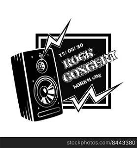 Vintage rock concert invitation vector illustration. Monochrome promotional badge for musical festival. Entertainment and music concept can be used for retro template, banner or poster