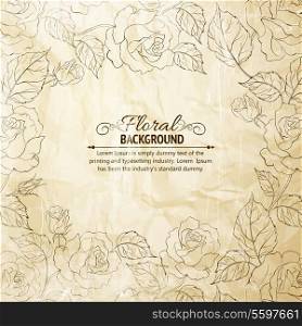 Vintage romantic frame of roses with sample text. Vector illustration.