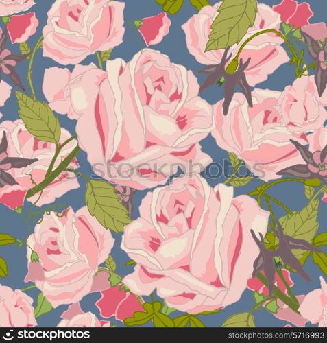 Vintage rose summer garden bouquet flowers and blossoms seamless pattern vector illustration