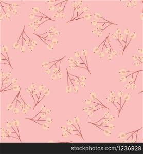 Vintage rowan berries seamless pattern on pink background. Botanical wallpaper. Floral berry backdrop in doodle style. Textile print design. Vector illustration. Vintage rowan berries seamless pattern on pink background. Botanical wallpaper.