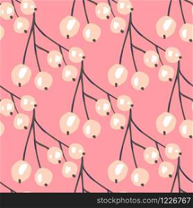 Vintage rowan seamless pattern on pink background. Floral berry backdrop. Botanical wallpaper. Textile print design. Vector illustration. Vintage rowan seamless pattern on pink background. Floral berry backdrop