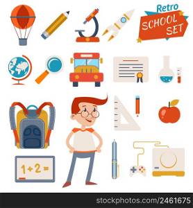 Vintage School Icon Set Graphic Designs Isolated on White Background