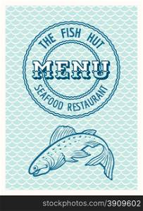 Vintage SeaFood restaurant poster or menu template. Only free font Ewert and Economica used. No gradients.