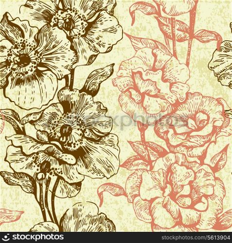 Vintage seamless floral pattern. Hand drawn illustration