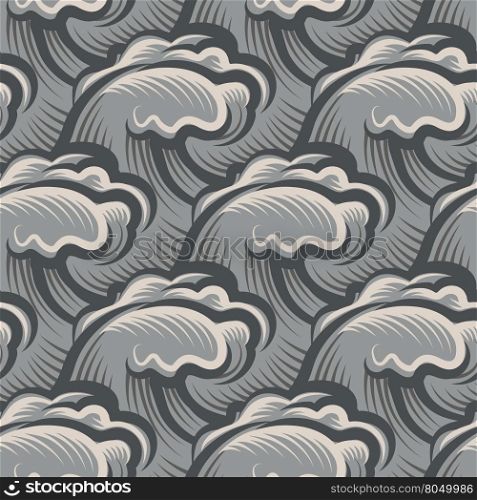 Vintage seamless ocean waves pattern. Vintage seamless ocean grey color waves pattern. Vector illustration