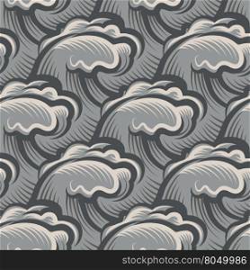 Vintage seamless ocean waves pattern. Vintage seamless ocean grey color waves pattern. Vector illustration